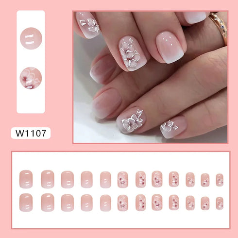 Glitter Flower Wave French Press-On Nails - 24pcs Short Square Acrylic False Nails for Stunning Manicures, Perfect for Fall Season Nails