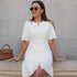 Elegant Knitted Mini Dress for Women Slim Fit Ribbed Knit with Metal Buttons Short Sleeve Holiday Party Dress