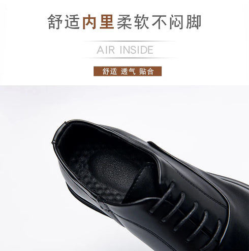 Stylish Men's Formal Leather Derby Shoes for Office and Weddings - Low-top Solid Black Oxford Pointed Dress Shoes in Plus Size 46