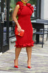Elegant Ruffle Evening Dress Solid Selvedge High Waist Midi Dresses
