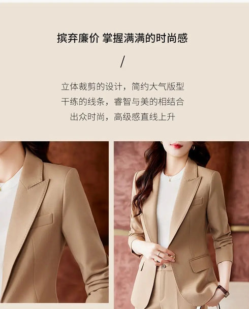 Korean Elegant Casual Blazer Coat and Flare Pants Two-Piece Women's Suit Set for Autumn/Winter Fashion