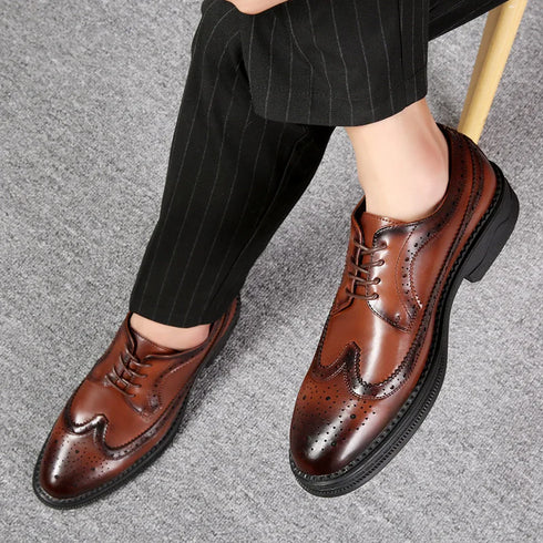 Elegant Men's Formal Dress Brogue Shoes - Slip-On British Gentleman Oxfords for Weddings and Special Occasions