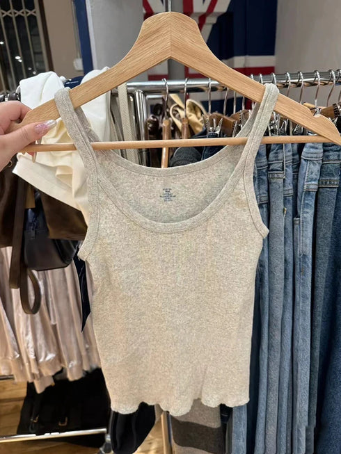 Chic Ribbed Cotton Crop Top for Women - Cute Sleeveless Camisole for Summer, Slim Fit Y2K Aesthetic Streetwear Crop Top, Perfect for Vintage and Kawaii Styles