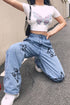 Fall Trousers High Waist Butterfly Print Y2K Jeans Casual Fashion Loose Denim Pants