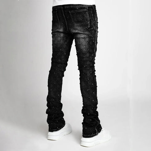 Stretchy Personality Stacked Denim Pants for Men – Fashion Pearls Rhinestone Skinny Jeans
