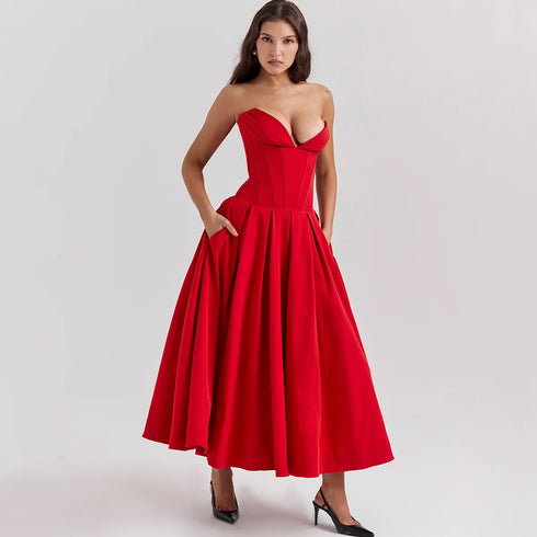 Suninheart Summer Strapless Fit and Flare Party Dress