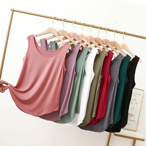 Plus Size Women's Modal O-Neck Tank Tops - Summer Casual Sleeveless T-Shirts for XL to 6XL - Thin Loose Solid Color Camisole for Everyday Wear