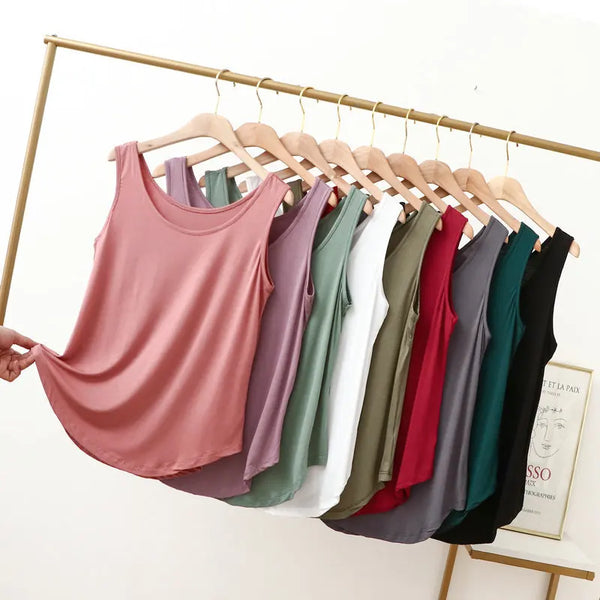 Plus Size Women's Modal O-Neck Tank Tops - Summer Casual Sleeveless T-Shirts for XL to 6XL - Thin Loose Solid Color Camisole for Everyday Wear
