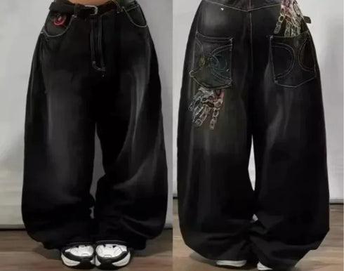 Baggy Jeans Women Wide Leg High Waist Vintage Washed Print Streetwear Casual Everyday Relaxed Fit