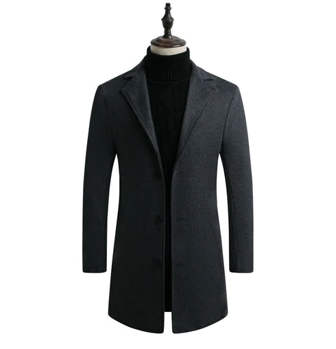 Men's Slim Fit Trench Coat for Fall and Winter - Stylish Woolen Blended Outwear for Business Casual and Travel