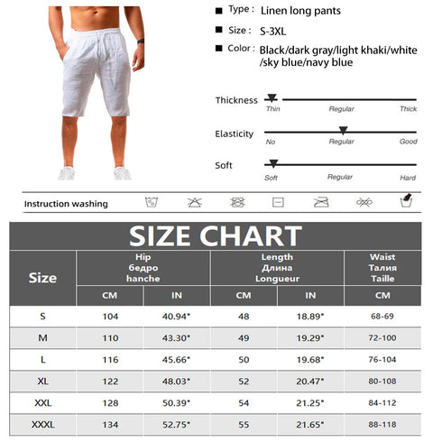 Men's Cotton Linen Shorts Pants Summer Breathable Trousers Fitness Streetwear