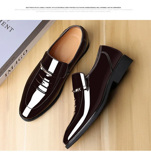 Men Patent Leather Casual Loafers Slip On Shoes for Business and Party