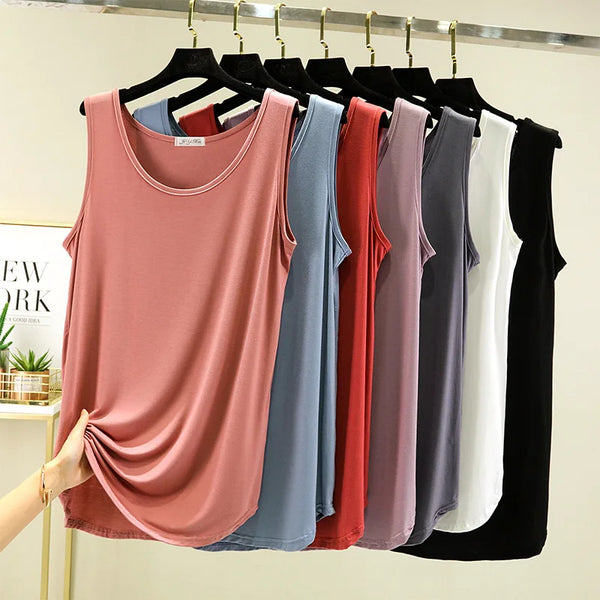 Casual Women’s Summer Sleeveless Modal Tank Tops - Plus Size Loose Fit Solid Color Basic T-shirts for Streetwear Fashion
