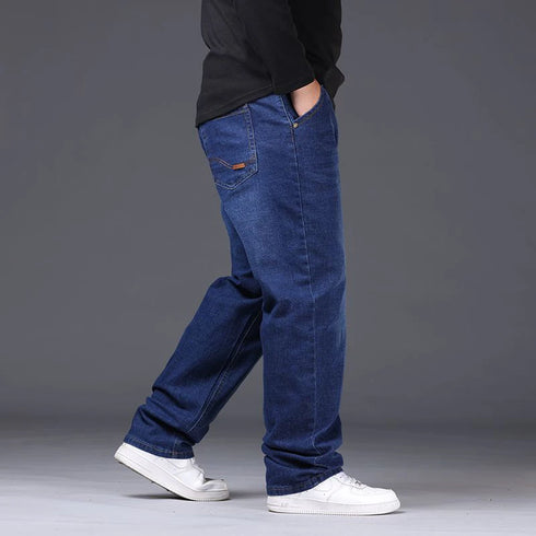 Plus Size Mens Jeans Loose Denim Straight Leg Stretch Casual Trousers