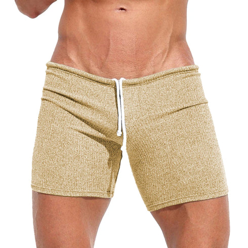 Mens Sexy Drawstring Ribbed Sleepwear Shorts Gym Sportswear