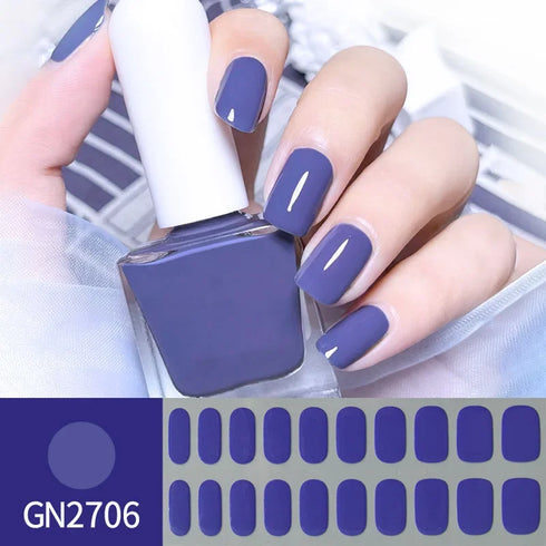 Waterproof Long Lasting Gel Nail Art Stickers for Stunning Full Cover Manicures - 9 Piece Set of Baking-Free Solid Color Decals