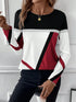 Casual Women's Geometric Print Long Sleeve T-Shirt Loose Fit O-Neck Tee
