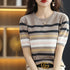 Summer Short Sleeve Women's O Neck Slim Cotton Striped Pullover Knit Sweater Top
