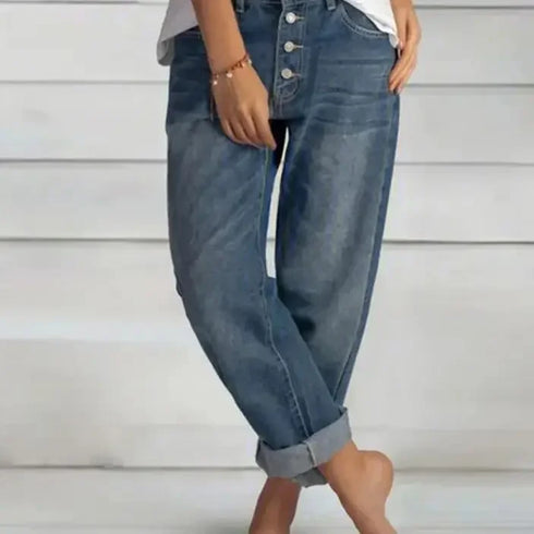 Casual Summer Wide-Leg Jeans for Women - Trendy Loose Pants with Pockets and Empire Waist - Perfect for Stylish Summer Outfits and Homecoming Events