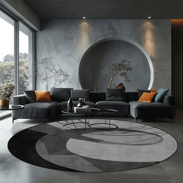 Geometric Round Carpet for Living Room Modern Luxury Home Decor Area Rug Non-Slip Mat