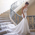 Customized Morden Lace Satin Mermaid Wedding Dresses Sleeveless Bridal Gown Simple Long Train