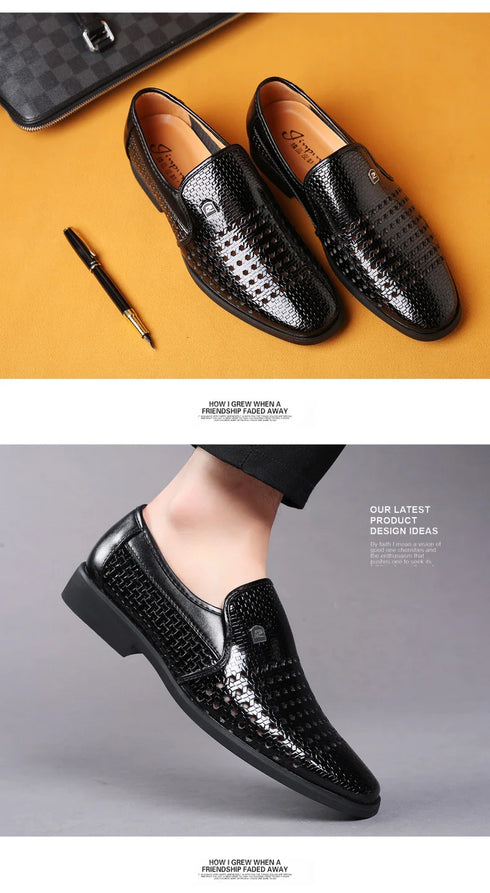 Elegant Men's Business Leather Sandals - Soft Bottom Hollow Hole Design for Middle-Aged and Elderly Dads - Comfortable Slip-On Footwear for Office and Career