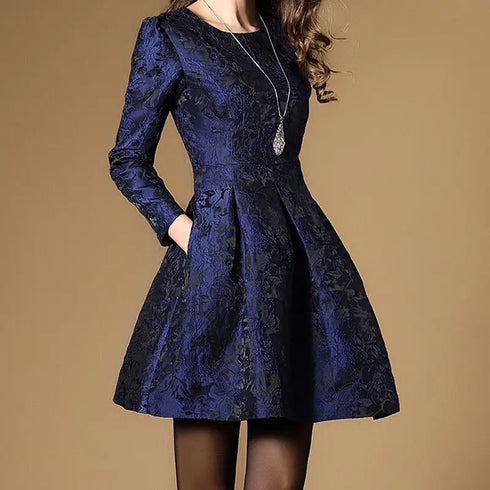 Autumn Long Sleeve Jacquard Dress Casual Party A-line Style