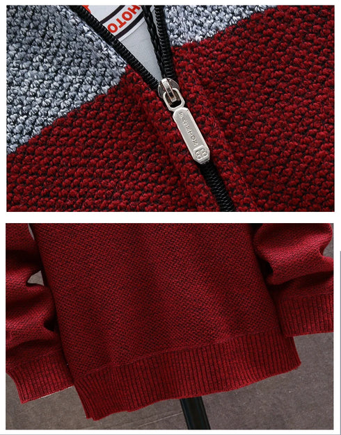 Men's Fleece Knit Sweater Coat with Stripes - Stylish Casual Jackets and Hoodies for Winter and Autumn, Thick Warm Windbreaker Pullovers for Everyday Wear