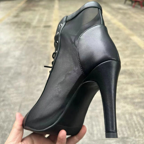 Sexy High Heels Hollow Mesh Sandals for Summer Fashion Comfort Peep Toe Stilettos Jazz Dance Female Shoes Plus Size