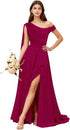 Bridesmaid Dress One Shoulder Chiffon With Pleated Ruffles A-Line Floor-Length Slit Bridal Dress