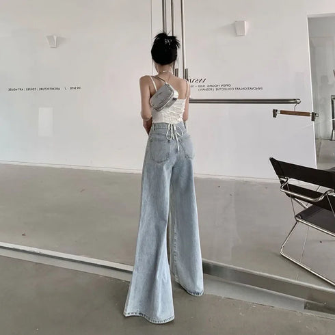 Xpqbb Womens Wide Leg Jeans Casual High Waist Baggy Trousers