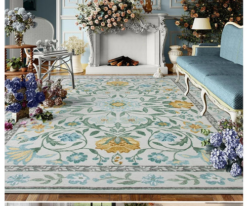 Floral Style Living Room Carpet Machine Washable Large Area Decorative Rug