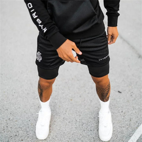 Summer Mesh Sports Shorts Men 2 In 1 Jogging Running Gym Fitness