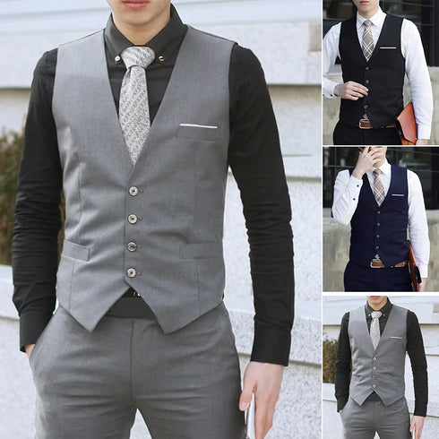 Men's Formal V Neck Tuxedo Vest - Tailored Fit Waistcoat for Business Events and Gatherings