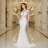 Elegant Mermaid Wedding Dress with Lace and Pearls Backless Design