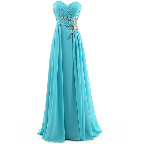 Strapless A-Line Chiffon Bridesmaid Dress With Beading Crystals and Pleats Corset Back