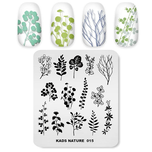Nature-Inspired Nail Art Stamping Plate - Stainless Steel DIY Manicure Tool with Leaf and Umbrella Patterns for Stunning Nail Designs