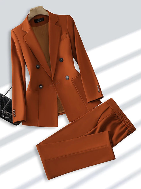 Stylish Women's Formal Pant Suit Set for Office Business Wear - Elegant Blazer and Trouser Ensemble with Pockets, Perfect for Autumn/Winter