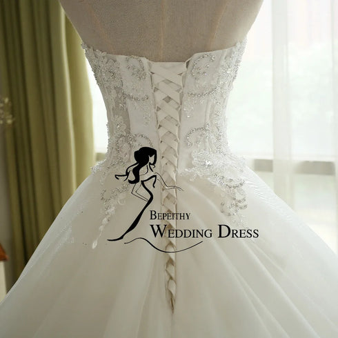 BEPEITHY Customized Sexy Sheer Lace Crystal Ball Gown Wedding Dress Vintage Princess Bridal Dresses