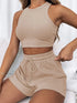 Chic Women's Sleeveless Waffle Two-Piece Set: Casual Tethered Shorts and Stylish Waist Vest for Effortless Spring/Summer Fashion Inspo