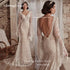 Boho Mermaid Wedding Dress Long Sleeve Lace Illusion V Neck Backless Bridal Gown