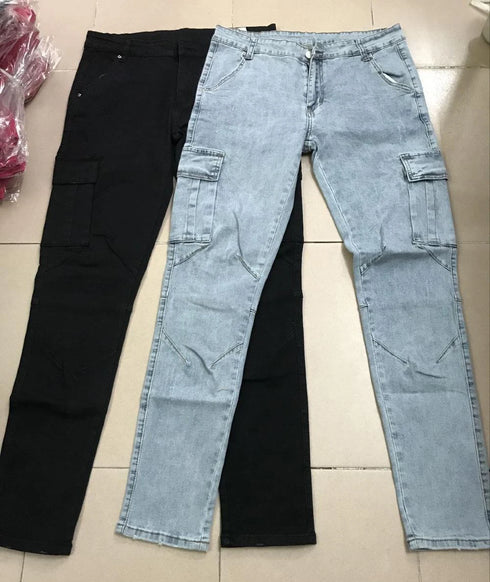 Men's Cargo Pants Jeans Denim Slim Fit Multi Pockets