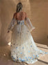 Amanda Princess Flower Lace A-Line Wedding Dress Puffy Sleeve Side Split Bridal Gown