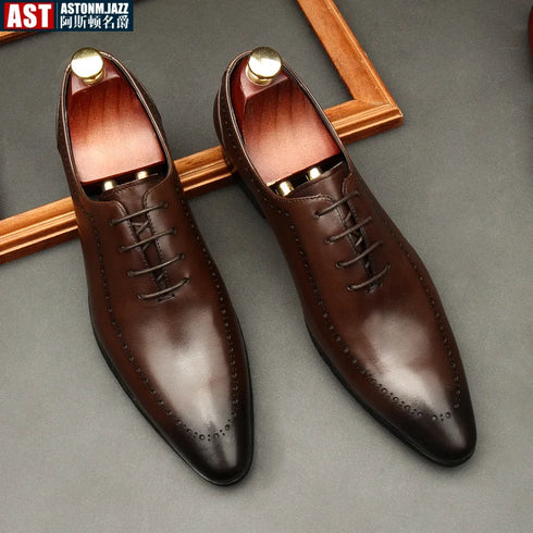 Italian Handmade Men's Oxford Shoes Real Calf Leather Classic Brogue Business Wedding Dress Shoes