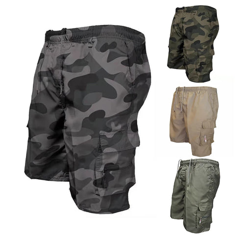 Men's Tactical Shorts Summer Casual Jogging Cargo Shorts Multi-Pockets Elastic Waist Hiking Overalls