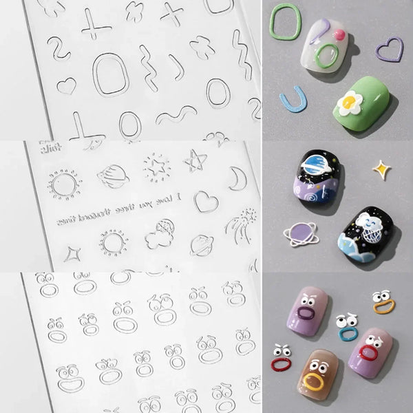 Adorable 3D Reliefs Silicone Nail Accessories Featuring Quirky Eye, Mouth, Stars, Sun, Moon, and Planet Designs for Creative Manicure Carving and DIY Template Fun