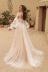 Light Champagne Detachable Long Puff Sleeves V-neck Lace Applique Boho Beach A Line Wedding Dresses Custom Made