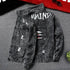 Men's Slim Fit Ripped Denim Jacket with Print for Hip Hop Style - Trendy Outerwear for Dance and Casual Wear