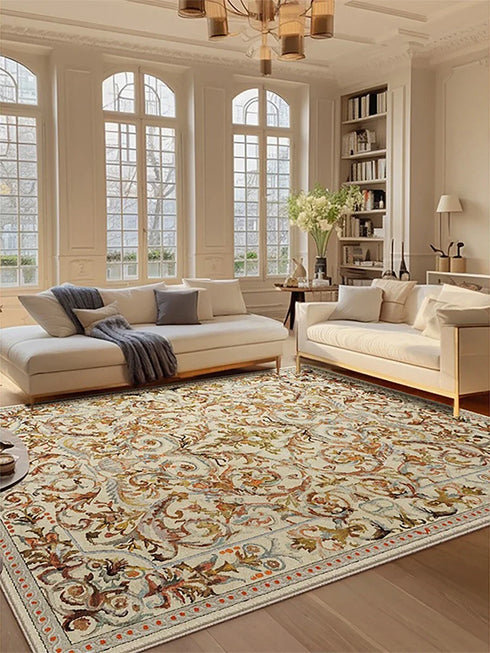Retro Luxury Carpet for Living Room and Bedroom Soft Non-Slip Machine Washable Rug