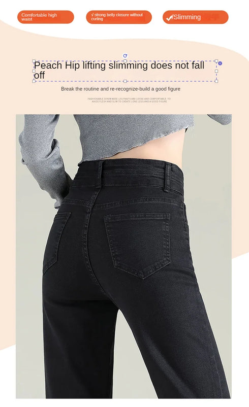 Slim Straight Elastic Denim Pipe Pants for Women - Versatile All-Season Trousers with Pockets and Tie Dye Details for Trendy Fall Outfits